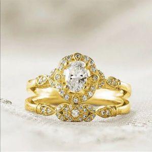 New! 925 stamped/gold/cz diamond ring set size 8.5